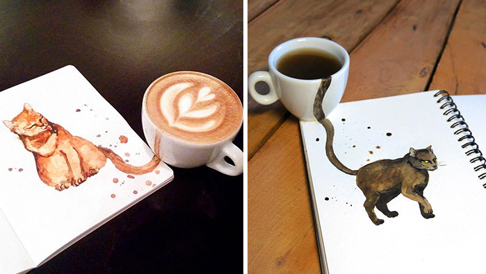 Кофейные кошки. Потрясающие иллюстрации кошек из разных сортов кофе