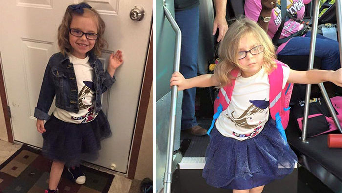 7 веселых фотографий детей до и после их первого дня в школе